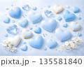 水色ハートクッキーとガラスハートのホワイトデー背景 135581840