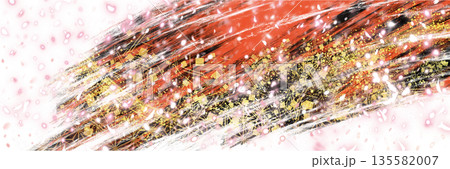 お正月背景風金箔桜花吹雪が輝く豪華横長透過背景	 135582007