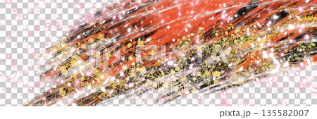 お正月背景風金箔桜花吹雪が輝く豪華横長透過背景	 135582007