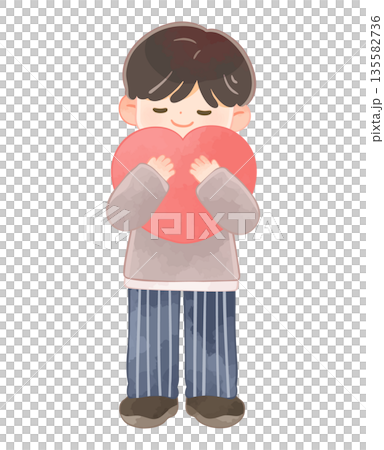 Smiling boy hugging a heart 135582736