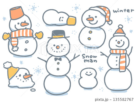 雪だるまイラストセット 135582767