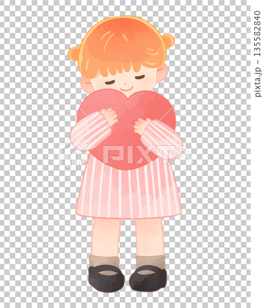 Smiling child girl hugging a heart 135582840