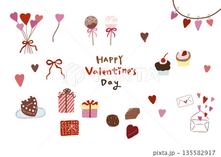 バレンタインイラスト素材セット ハート チョコ イラスト 2月 お菓子 135582917