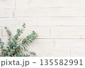 シャビーな木目とユーカリの背景素材 135582991