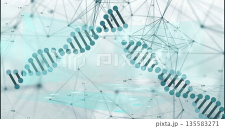 Displaying stylized DNA double helix occupying data space, with polygonal mesh and floating labels 135583271