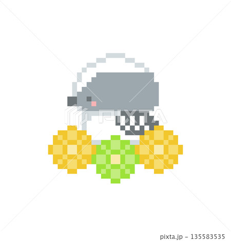 黄色い花と横向きシマエナガの雛のドット絵 135583535