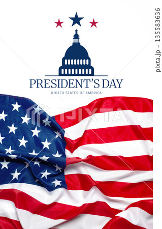 Celebration of Presidents Day with American flag and national symbols Celebration of Presidents Day with American flag and national symbols 135583636