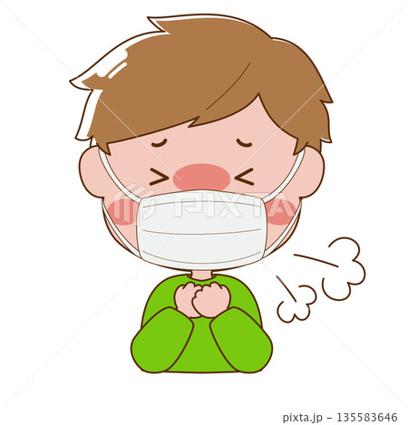 マスクをして咳をしている男の子 135583646