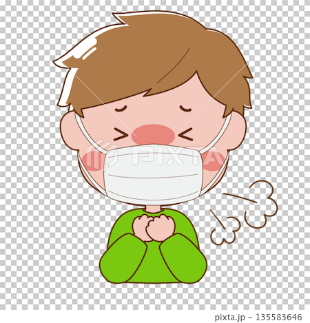 マスクをして咳をしている男の子 135583646