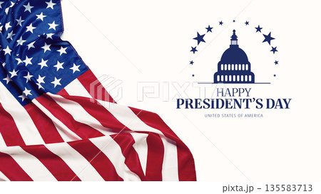 Celebrating Presidents Day with a flag and symbols of America Celebrating Presidents Day with a flag and symbols of America 135583713