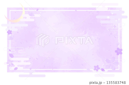 夜桜の手描き背景と四角フレーム_背景なし_横 135583748