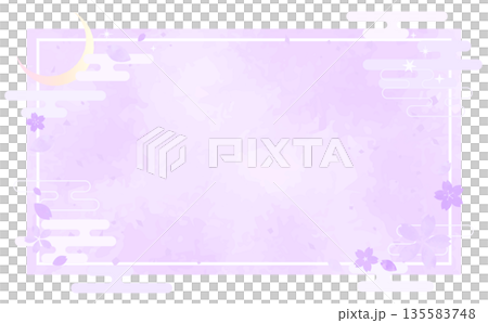 夜桜の手描き背景と四角フレーム_背景なし_横 135583748