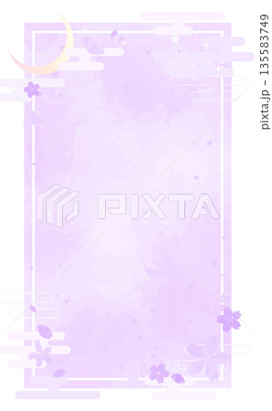 夜桜の手描き背景と四角フレーム_背景なし_縦 135583749