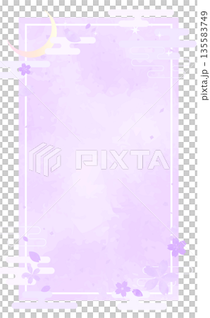 夜桜の手描き背景と四角フレーム_背景なし_縦 135583749