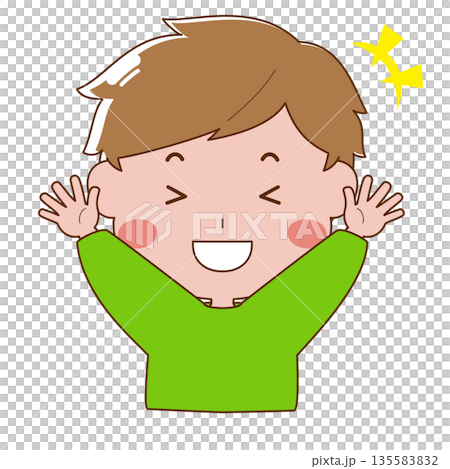 Happy boy with his hands up Happy boy with his hands up 135583832