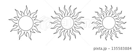 Tribal sun symbol. Tattoo design. Star graphic geometric shape. Mystic line sun icon. Traditional ethnic art design element. Vector illustration isolated on white background 135583884