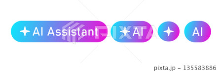 AI assistant button. AI star icon. Artificial intelligence symbol. Gradient blue purple digital AI robot smart assistant. Modern design element. Vector illustration isolated on white background AI assistant button. AI star icon. Artificial intelligence symbol. Gradient blue purple digital AI robot smart assistant. Modern design element. Vector illustration isolated on white background 135583886
