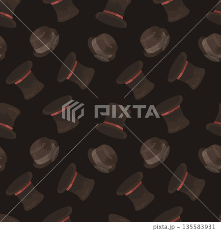 Seamless pattern with vintage hats Flat vector illustration in dark brown muted colors Repeating background for textile fabric wallpaper wrapping paper packaging fashion design Seamless pattern with vintage hats Flat vector illustration in dark brown muted colors Repeating background for textile fabric wallpaper wrapping paper packaging fashion design 135583931