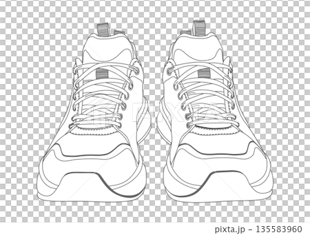 單色白色和灰色運動鞋正面扁平化插圖圖示素材 135583960