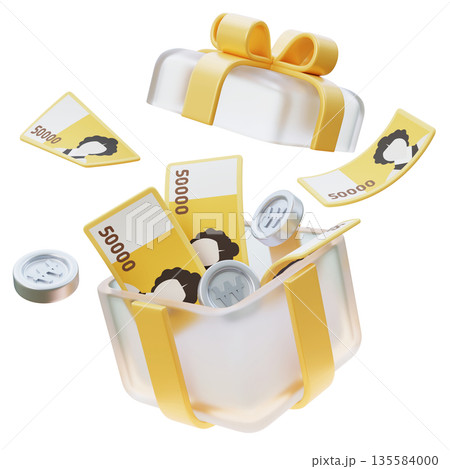 Dynamic 3D Explosion of 50,000 Won Bills and Coins from Gift Box Dynamic 3D Explosion of 50,000 Won Bills and Coins from Gift Box 135584000