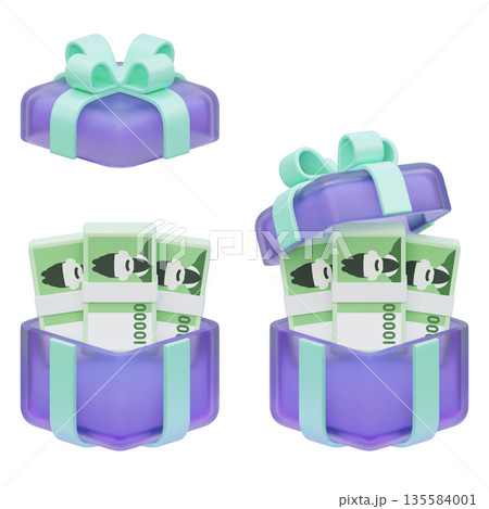 Gift Box Overflowing with 10,000 South Korean Won Bills 3D Illustration Gift Box Overflowing with 10,000 South Korean Won Bills 3D Illustration 135584001