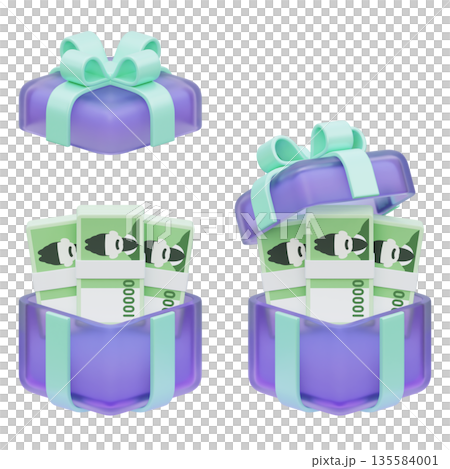 Gift Box Overflowing with 10,000 South Korean Won Bills 3D Illustration Gift Box Overflowing with 10,000 South Korean Won Bills 3D Illustration 135584001
