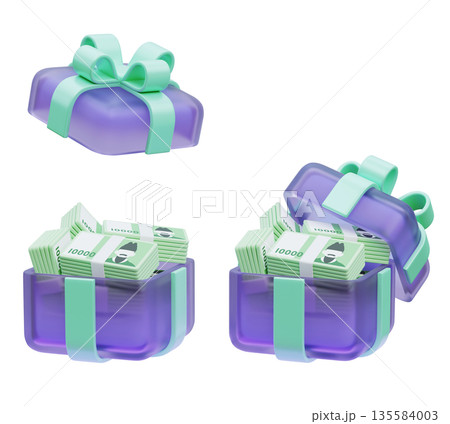 Gift Box Overflowing with 10,000 South Korean Won Bills 3D Illustration Gift Box Overflowing with 10,000 South Korean Won Bills 3D Illustration 135584003
