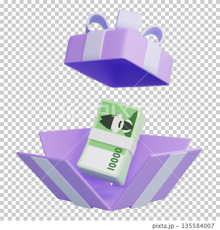 3D Render of 10,000 Korean Won Stack in a Gift Box 135584007