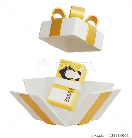 3D Rendering of 50,000 Korean Won Stack in a Luxury Gift Box 135584008