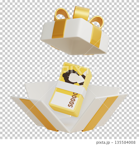 3D Rendering of 50,000 Korean Won Stack in a Luxury Gift Box 135584008