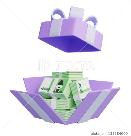 Gift Box Overflowing with 10,000 South Korean Won Bills 3D Illustration Gift Box Overflowing with 10,000 South Korean Won Bills 3D Illustration 135584009