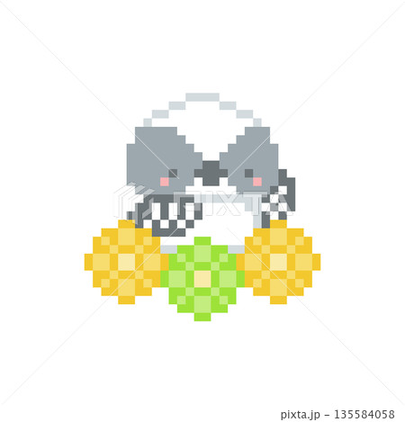 黄色い花と挙手するシマエナガの雛のドット絵 135584058