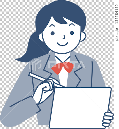 タブレットを使って勉強をする女子学生の上半身 135584130