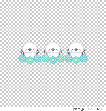 水色の花畑とシマエナガのドット絵 水色の花畑とシマエナガのドット絵 135584207