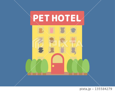 夜のペットホテル 建物 イラスト 135584279