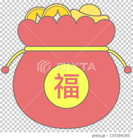 Chinese New Year Lucky Bag Full of Gold Coins and Gold Ingots 135584295