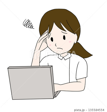 パソコン作業で困っている看護師の医療イラスト 135584554