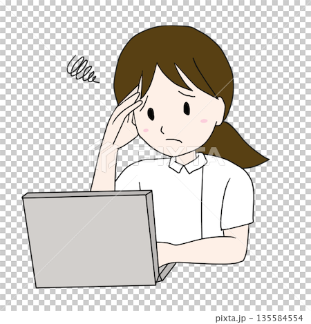 パソコン作業で困っている看護師の医療イラスト 135584554
