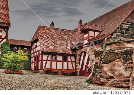 Houses in Imperial Castle Nuremberg in Germany, with vintage instagram look. 135584572