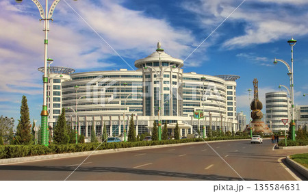 Ashgabat, Turkmenistan - October 20, 2023: Part of the sport complex. Hotel "Sport" Ashgabat, Turkmenistan - October 20, 2023: Part of the sport complex. Hotel "Sport" 135584631