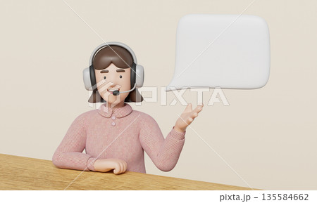 Customer Service Representative Character with Speech Bubble Mock up. 3D Rendering. Customer Service Representative Character with Speech Bubble Mock up. 3D Rendering. 135584662