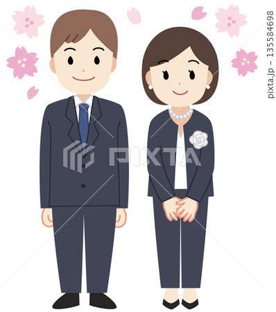 入学式・卒業式に出席する父母男女のイラスト 135584698