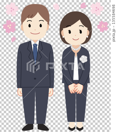 入学式・卒業式に出席する父母男女のイラスト 135584698