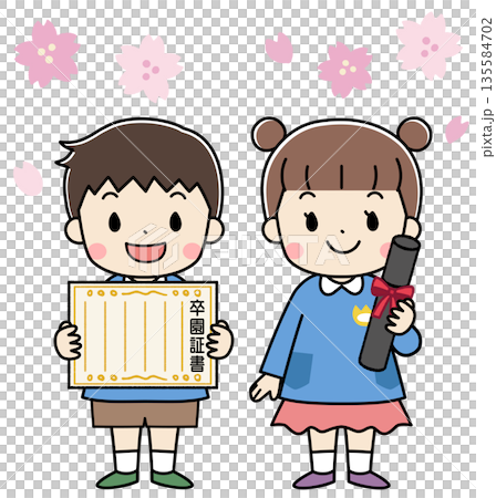 Illustration of children attending a graduation ceremony Illustration of children attending a graduation ceremony 135584702