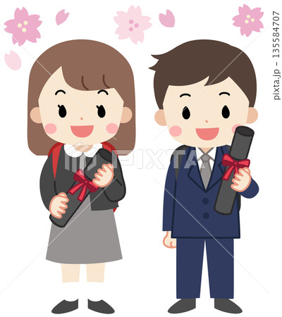 学校卒業式に出席する子供達のイラスト 135584707