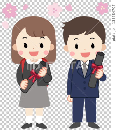 学校卒業式に出席する子供達のイラスト 135584707