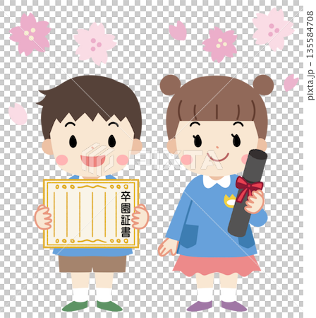 Illustration of children attending a graduation ceremony Illustration of children attending a graduation ceremony 135584708