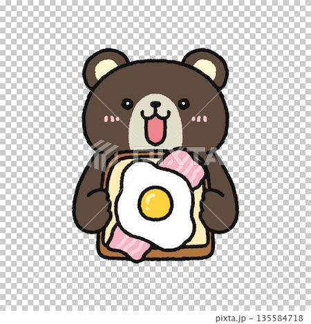 Bear eating bacon and egg toast Bear eating bacon and egg toast 135584718