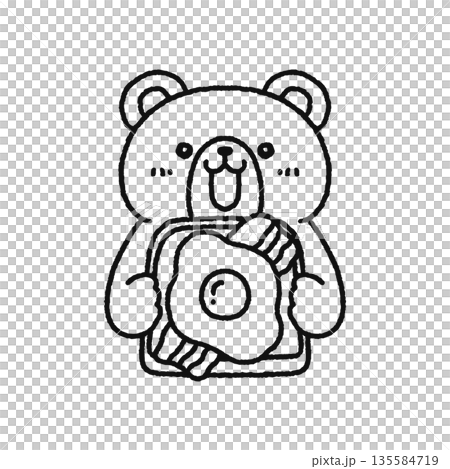 Bear eating bacon and egg toast line drawing Bear eating bacon and egg toast line drawing 135584719