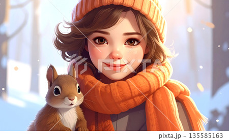 リスと女性 135585163